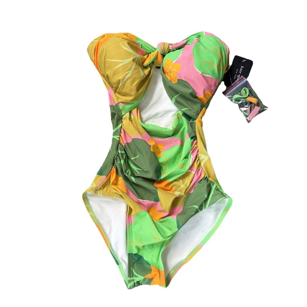 New Kate Spade New York Floral Tie Bandeau One Piece Swimsuit S Small $148 NWT